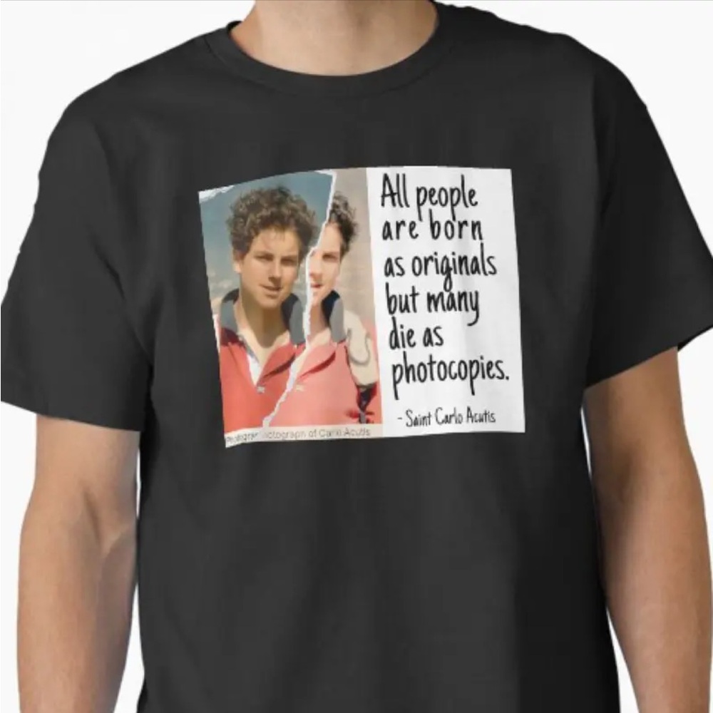 Black Carlo Acutis People Born as Originals T-shirt short sleeve unisex New